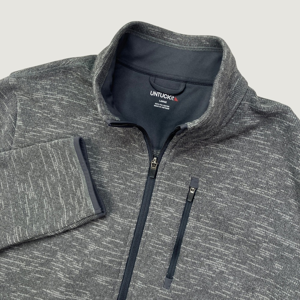 UNTUCKit Mens Large Full Zip Jacket Gray Space Dye Mock Neck Fleece Active